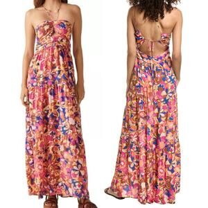ba&sh Safia Halter Maxi Dress Rose Floral Cutout Pink Size S